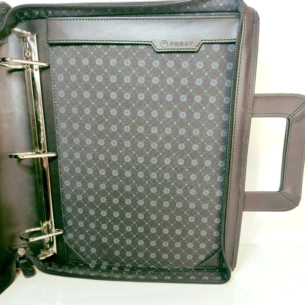 Foray Business Portfolio Zipper Binder Pencil Pouch Pockets Black